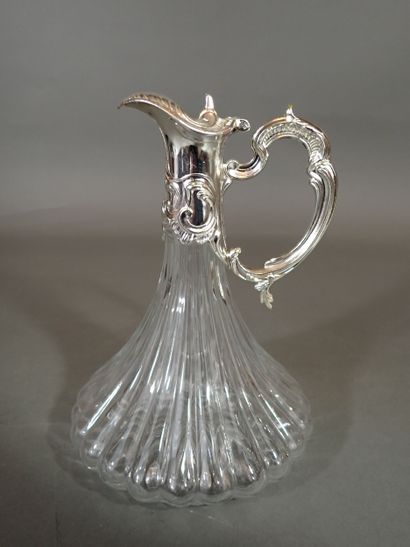 Carafe en verre et métal argenté de style...