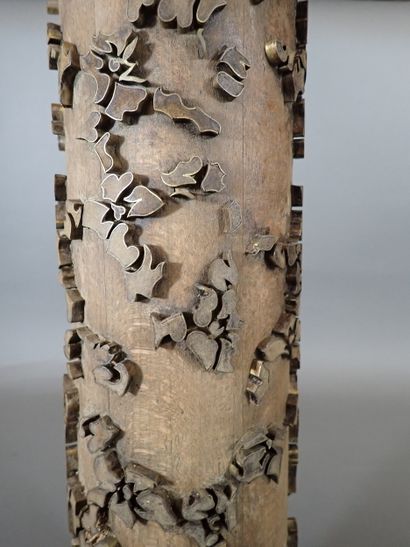 Rouleau d'imprimerie en bois à motifs stylisés,...