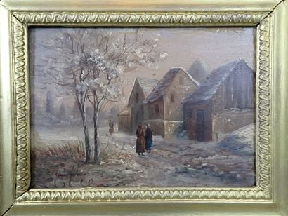 Ecole du XIX-Xxe siècle, Vue de village en...