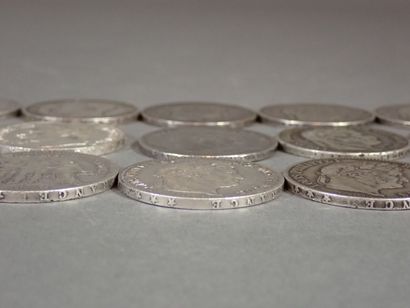 Ensemble de 13 pièces de 5 francs XIXe, argent...