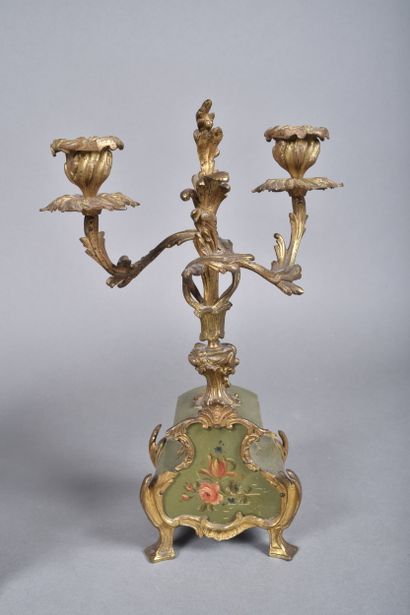 Garniture de cheminée en bois laqué vert...