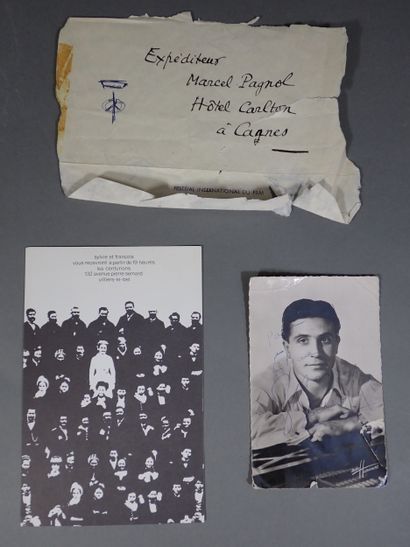 Lot de 3 papiers comprenant : 
- Carte postale...