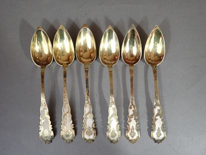 Lot de 6 cuillères à café en vermeil, la...