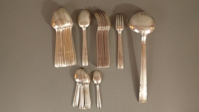 Ménagère en métal argenté, modèle moderniste,...