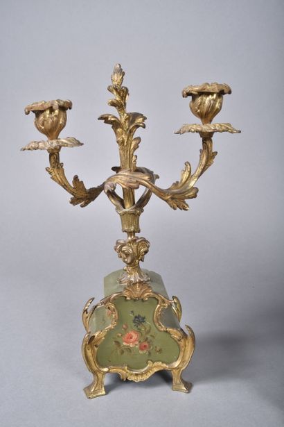 Garniture de cheminée en bois laqué vert...