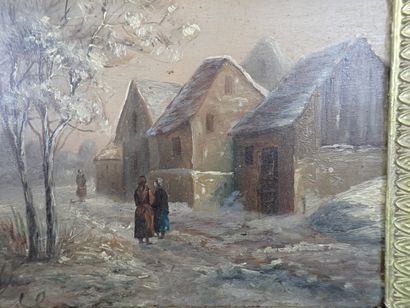 Ecole du XIX-Xxe siècle, Vue de village en...