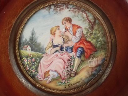 J. CANAU (?) (XIXème siècle). Paire de miniatures...