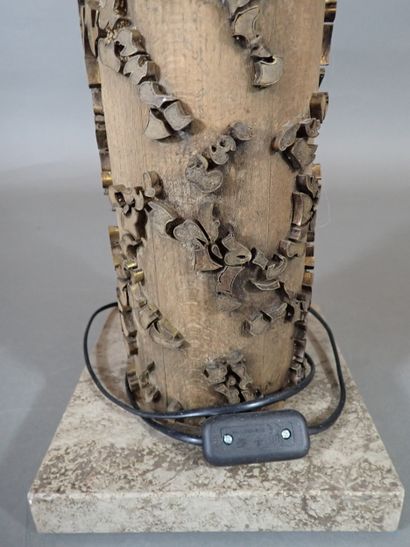 Rouleau d'imprimerie en bois à motifs stylisés,...