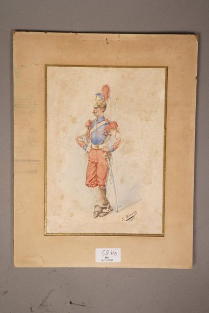 E. GATGET. Lancier, aquarelle sur papier...