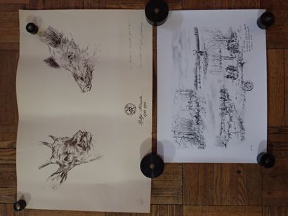[CHASSE A COURRE] Lot de 2 gravures en noir...
