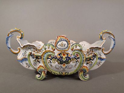 DESVRES, Jardinière en faience émaillée polychrome...