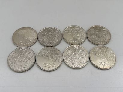 BELGIQUE - Ensemble de 8 pièces de 500 francs...