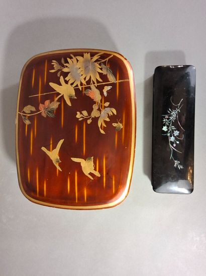 JAPON, Grande boîte en laque à décor d'oiseaux...