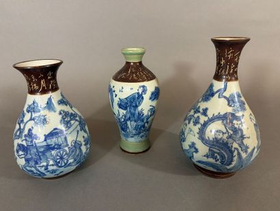 Ensemble de 3 vases balustres en porcelaine...