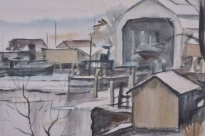 Ecole du XXème siècle, Port sur la mer, 1947,...