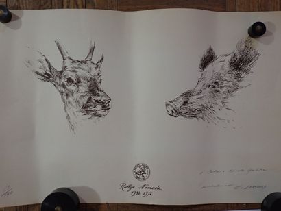 [CHASSE A COURRE] Lot de 2 gravures en noir...
