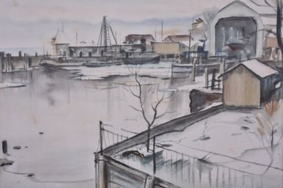 Ecole du XXème siècle, Port sur la mer, 1947,...