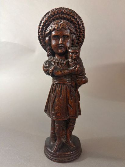 Paire de statuettes en bois de chêne sculpté,...