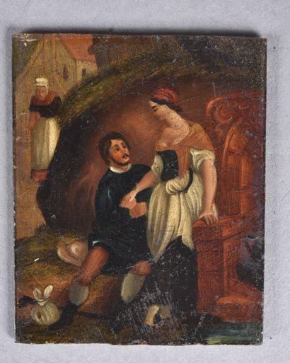 Ecole du XIXème siècle. Scène galante, miniature...