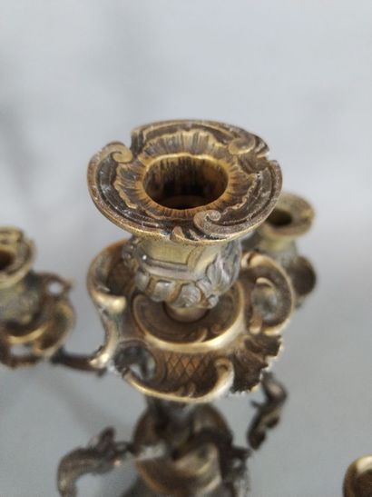 Paire de candélabres en bronze de style Rocaille,...