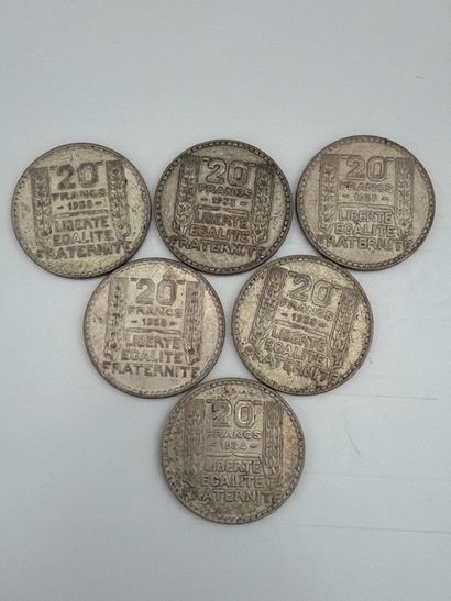 FRANCE - Ensemble de 6 pièces de 20 francs...