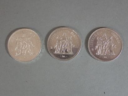 France, Lot de trois pièces de 50 francs...