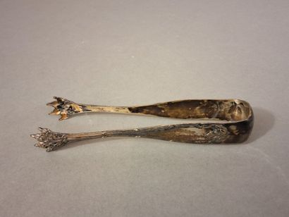 Pince à sucre en argent, modèle joncs enrubanés....