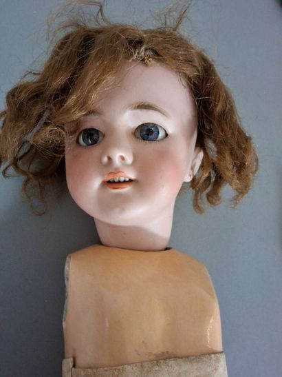 Tête JUMEAU en biscuit, les yeux fixes en...