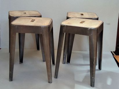 Lot de 4 tabourets bistrot, assise en bois,...