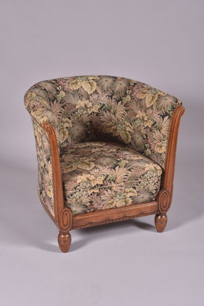 Maurice DUFRÊNE (1876-1955). Fauteuil tonneau...