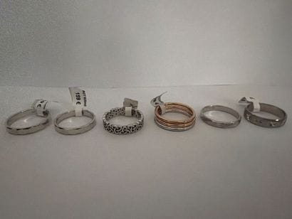 Lot de 6 bagues en argent 925‰, décor divers,...