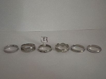 Lot de 6 bagues en argent 925‰, décor divers,...