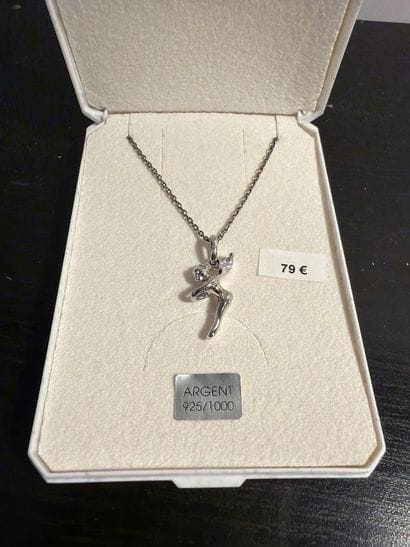 Chaîne en argent 925‰ à mailles forçat, pendentif...
