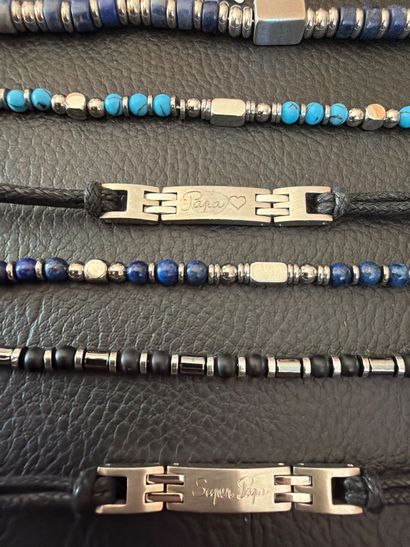 LOTUS - Lot de 6 bracelets en acier, pierres...