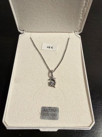 Chaîne en argent 925‰ à mailles forçat, pendentif...