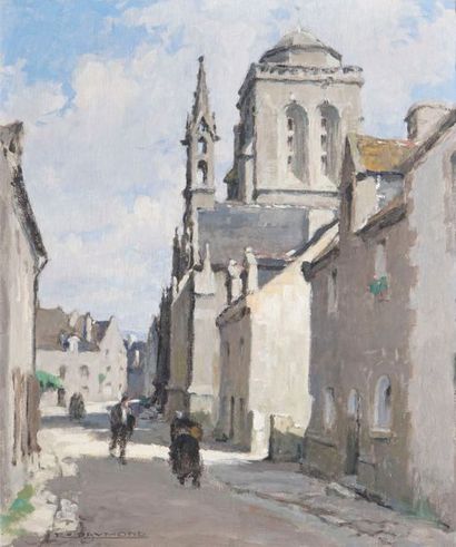 RAYMOND Robert, XIX-XXe Dans le bourg, arrière...