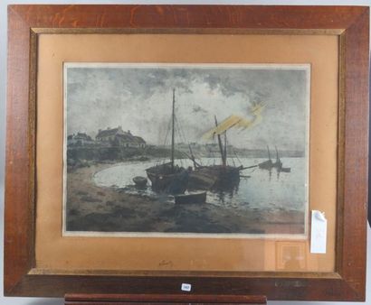 ROBBE Manuel, 1872-1936 Voiliers sur la grève,...
