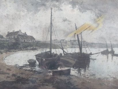 ROBBE Manuel, 1872-1936 Voiliers sur la grève,...