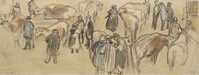 BERGEVIN Albert, 1887-1974 Marché aux bestiaux,...