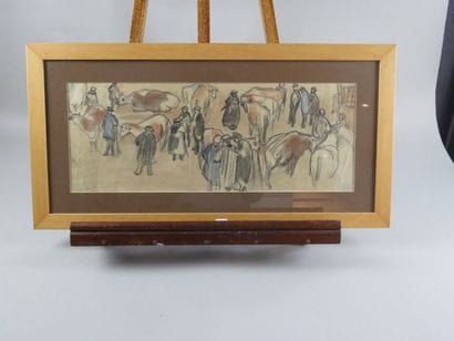 BERGEVIN Albert, 1887-1974 Marché aux bestiaux,...
