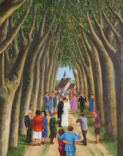 ZELLER Fred, 1912-2003 La sortie de l'église...