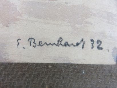 BERNHARD F. ou E. Voilier à quai, 1932 Aquarelle...