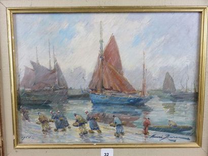 BURON Henri, 1880-1969 Le port sous la pluie,...