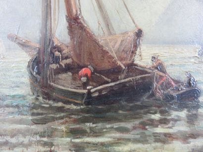 CASINELLI H. Pêcheurs, voiliers, 1869 Huile...