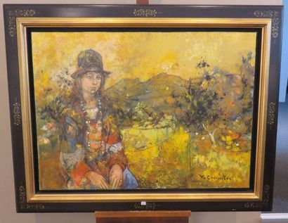 COMMERE Jean, 1920-1986 Femme dans un paysage...