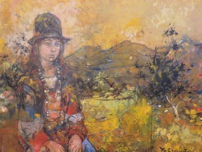COMMERE Jean, 1920-1986 Femme dans un paysage...