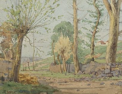 COMPANYO J. Louis, 1870-1958 Arbres et muret...