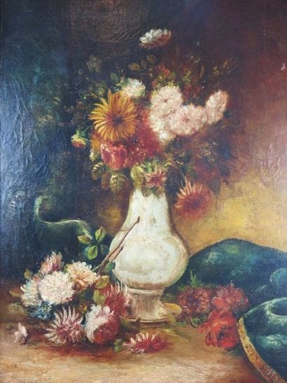 DELARUE Bouquet au vase blanc Huile sur toile...