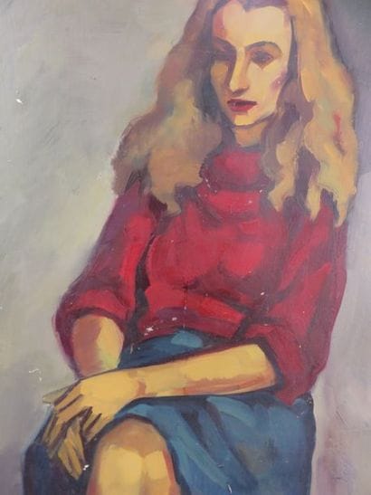 ECOLE MODERNE Femme blonde assise huile sur...