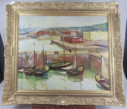 ECOLE MODERNE Port de Honfleur huile sur...